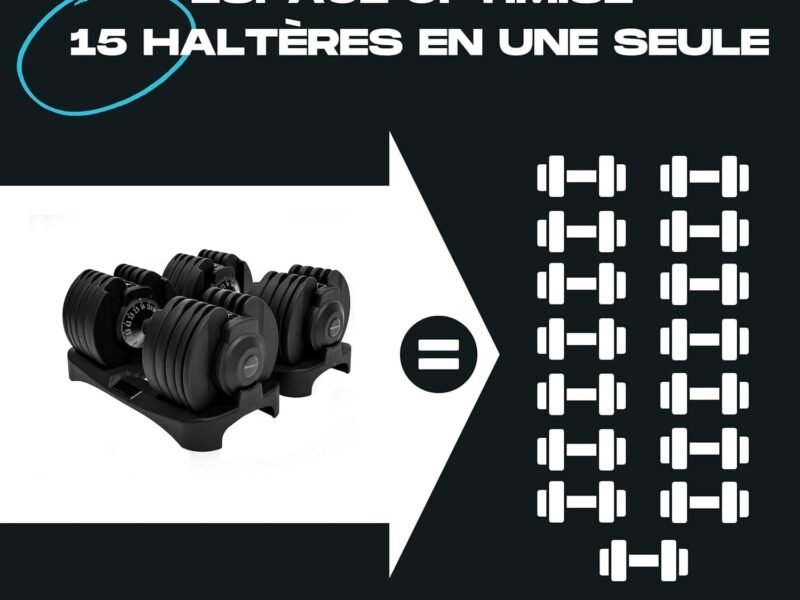 BRAINGAIN Haltères Réglables Smart-Click : 15 poids en 1 pour un home gym complet