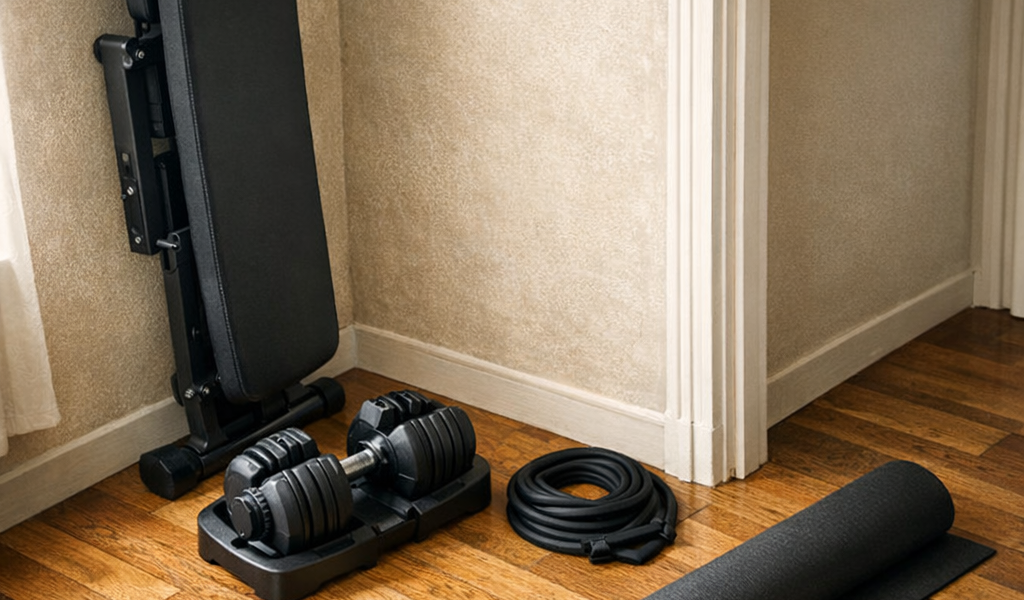 Home gym compact : aménager une salle de sport en petit espace (guide complet 2026)