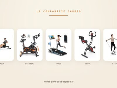 Comparatif cardio petit espace : rameur Sportstech, vélo de spinning, tapis pliable, vélo d'appartement et mini-stepper