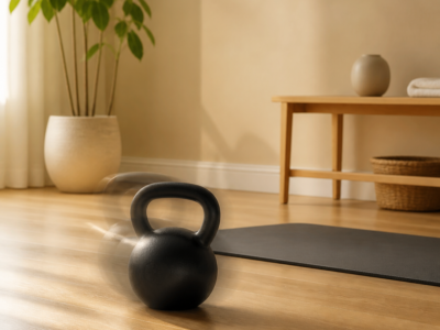 Kettlebell dans un coin home gym lumineux