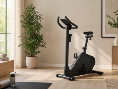 Vélo d'appartement dans un coin home gym lumineux