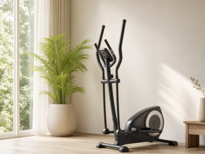 Vélo elliptique dans un coin home gym lumineux