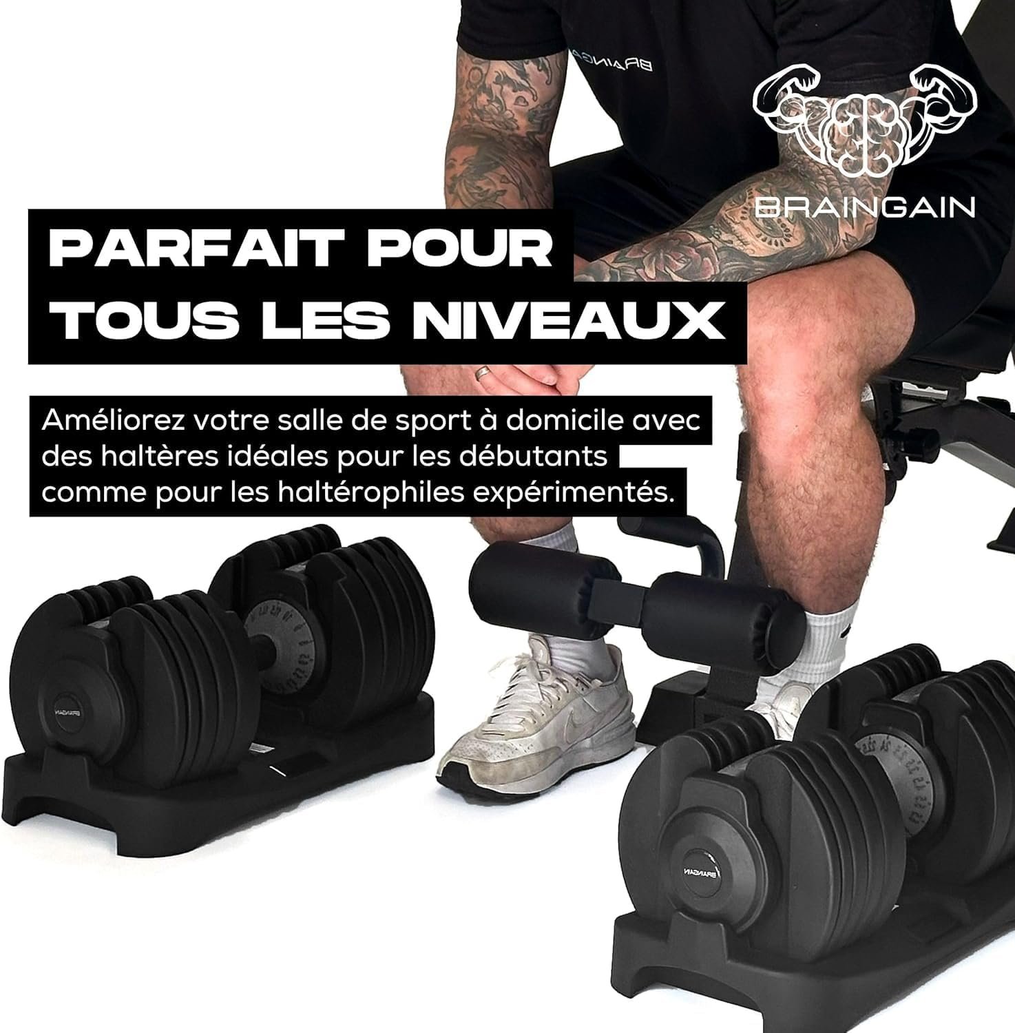 Haltères réglables BRAINGAIN Smart-Click en situation