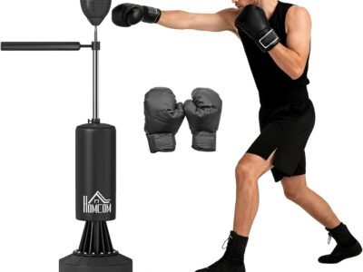 HOMCOM Sac de Frappe 3-en-1 : sac, ballon de vitesse et esquive dans un seul poste