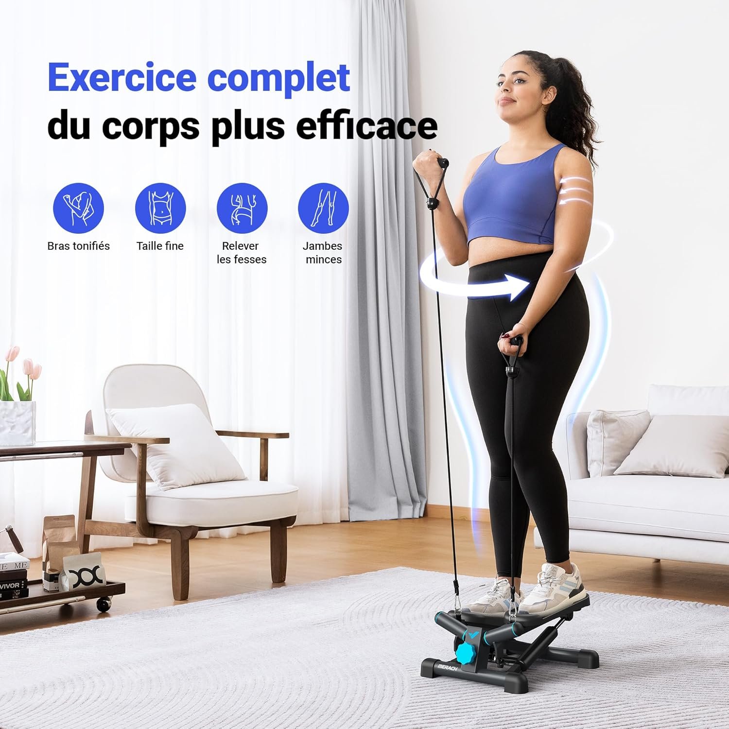 MERACH Stepper 2 en 1 en usage, entraînement complet du corps avec cordes de puissance