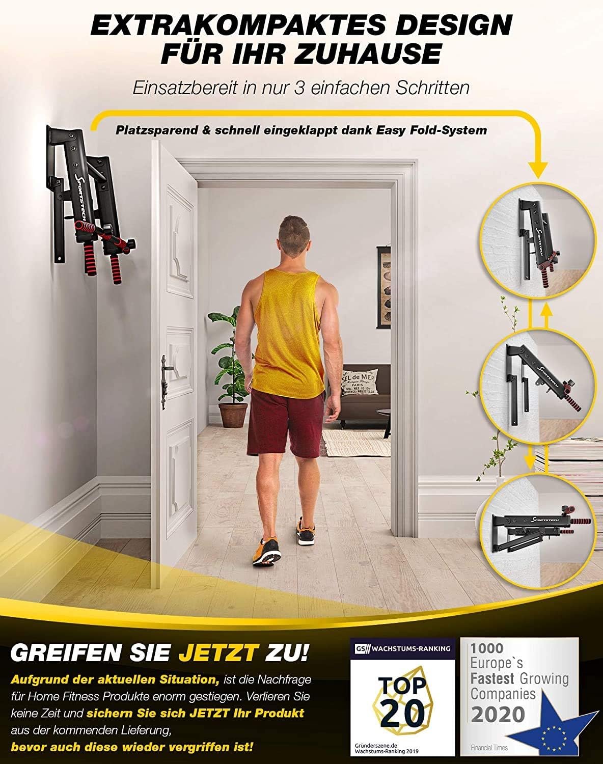 Barre de traction Sportstech KS300, anneaux et fixations