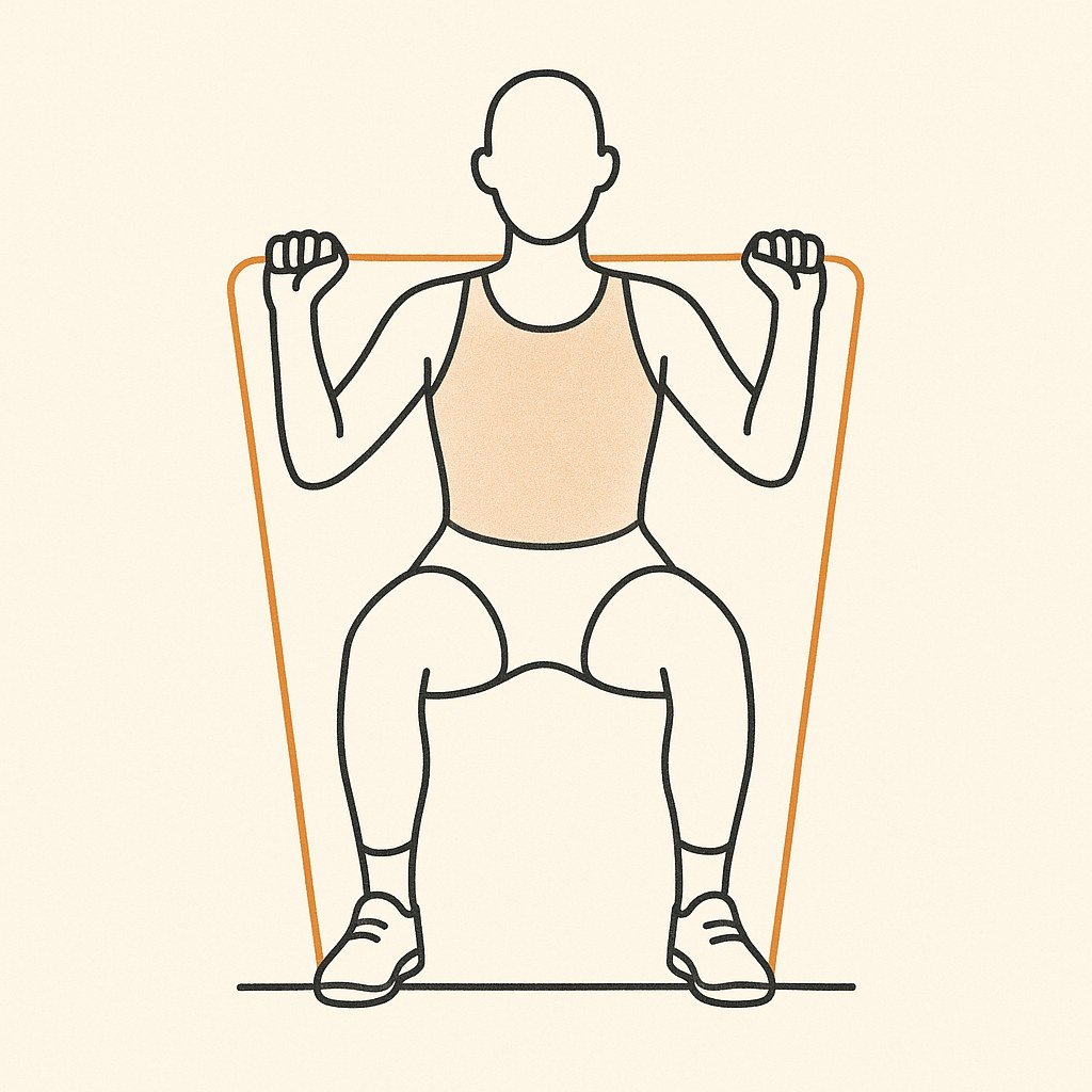 Squat avec bande élastique, illustration croquis