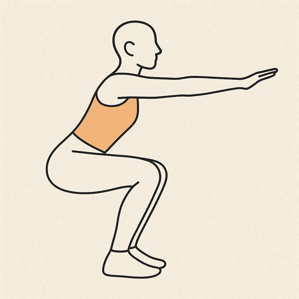 Squat au poids du corps, illustration croquis