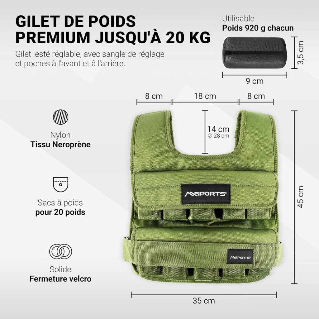 MSPORTS Gilet Lesté 5-30 kg : la plage de charge la plus large